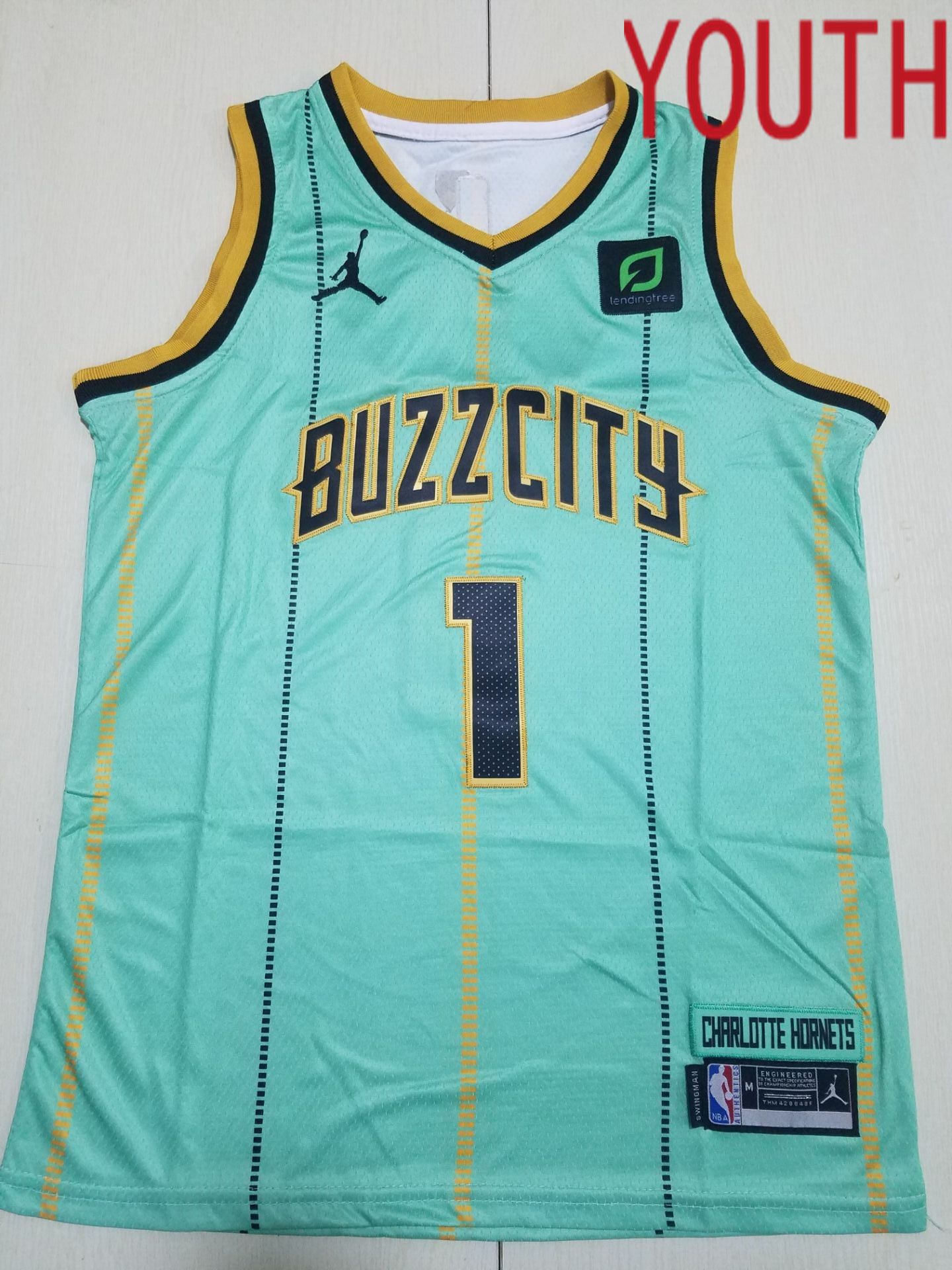 Youth Charlotte Hornets #1 LaMelo Ball Jordan Brand Light Green 2022 NBA Jersey-0